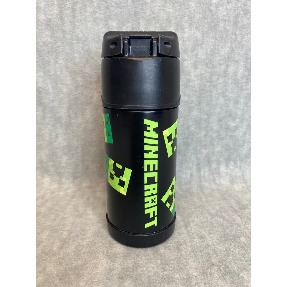 Minecraft Creeper Stainless Steel Black Insulated Water Bottle Flip Top Thermos